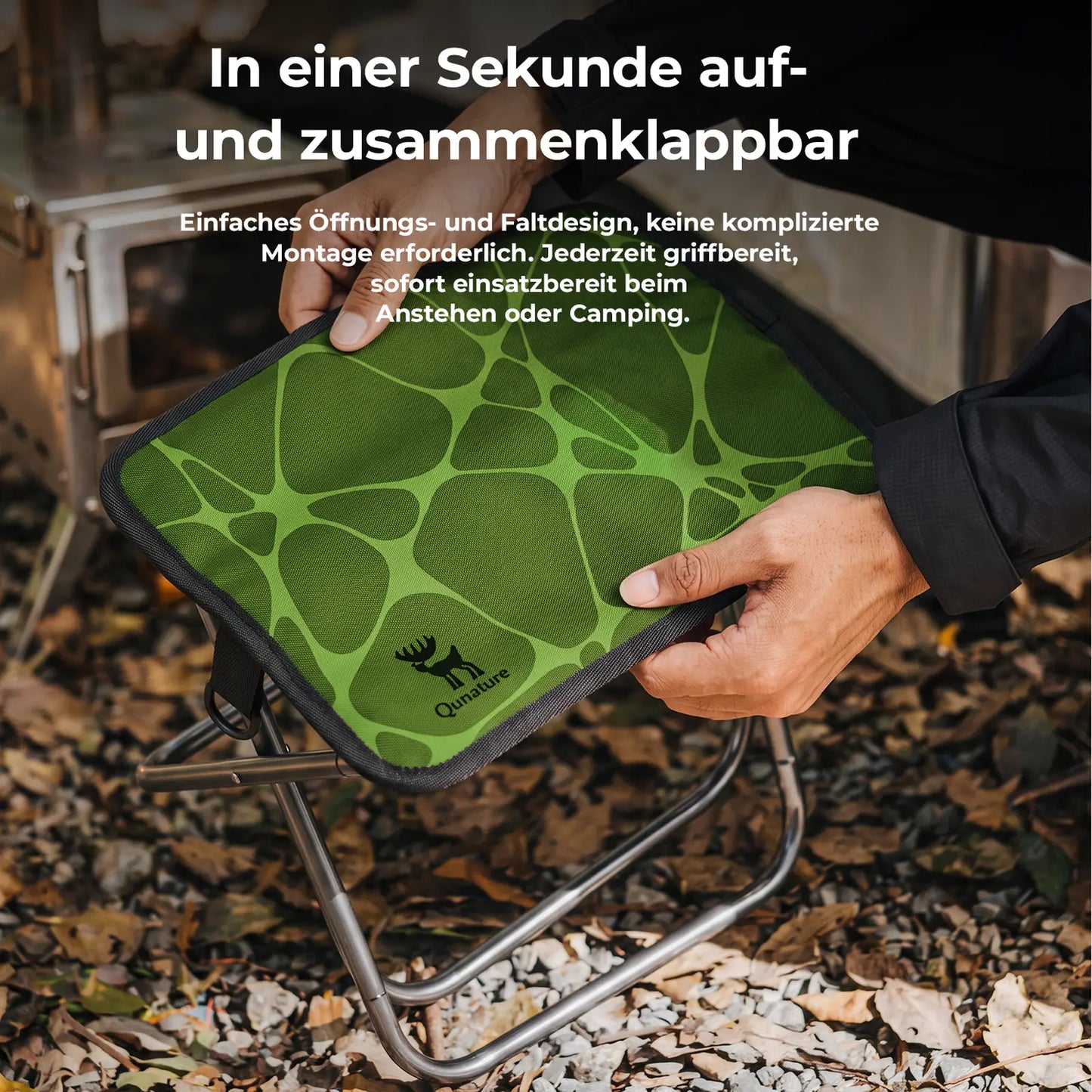 schnelles auf und zuklappen vom outdoor hocker