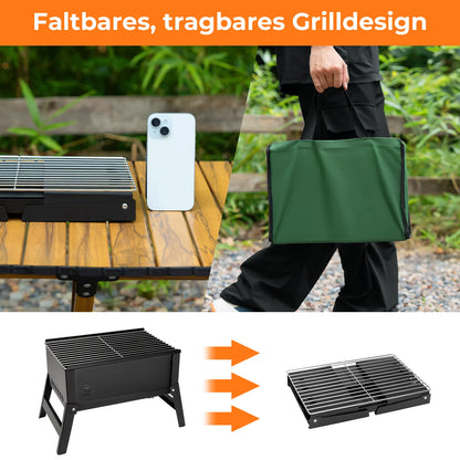 faltbares tragbares grilldesign mit tragetasche und größenvergleich
