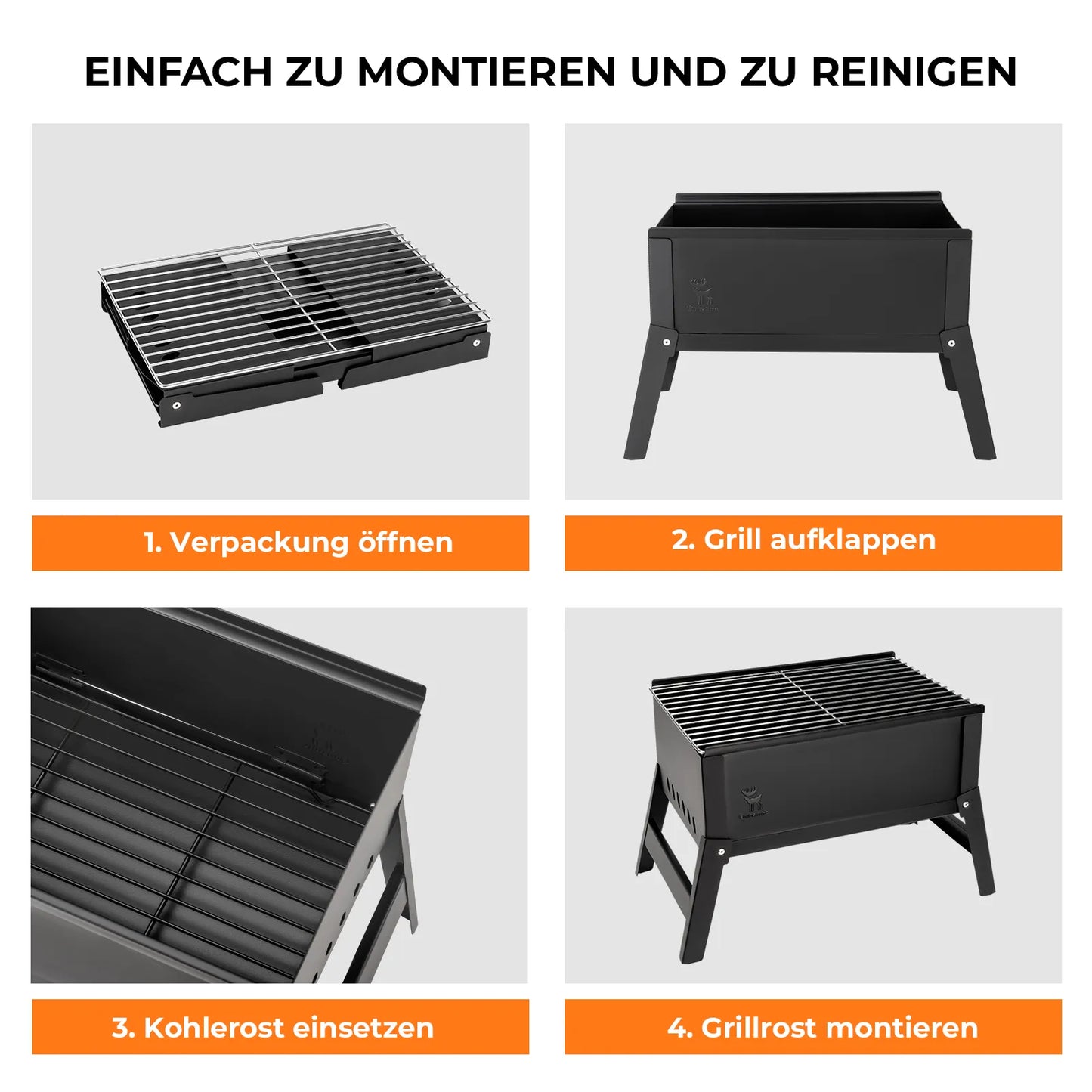 einfache montage des faltgrills in vier schritten
