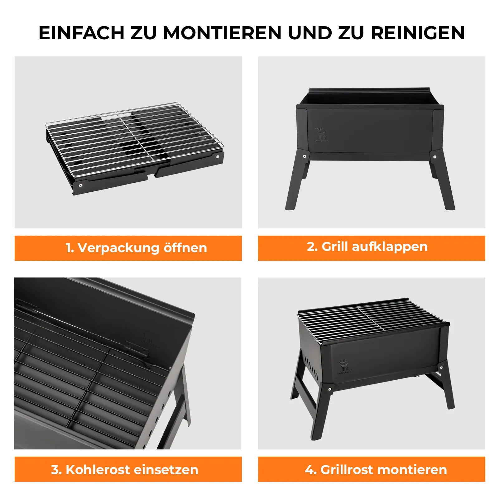 einfache montage des faltgrills in vier schritten
