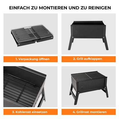 einfache montage des faltgrills in vier schritten