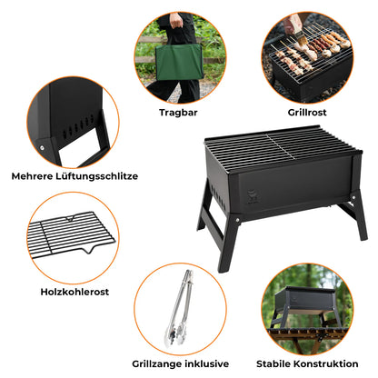 funktionsübersicht des faltgrills mit belüftung, zubehör und stabilität