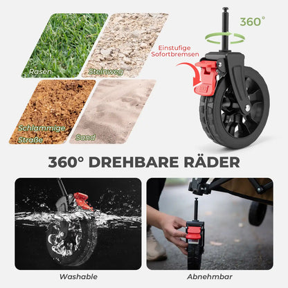 details der 360-grad-raeder mit bremsen, waschbar und abnehmbar