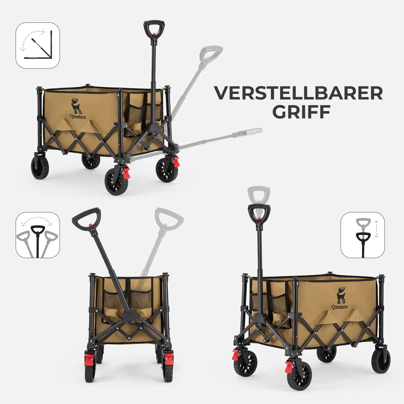 verstellbarer griff des campingwagens in verschiedenen positionen