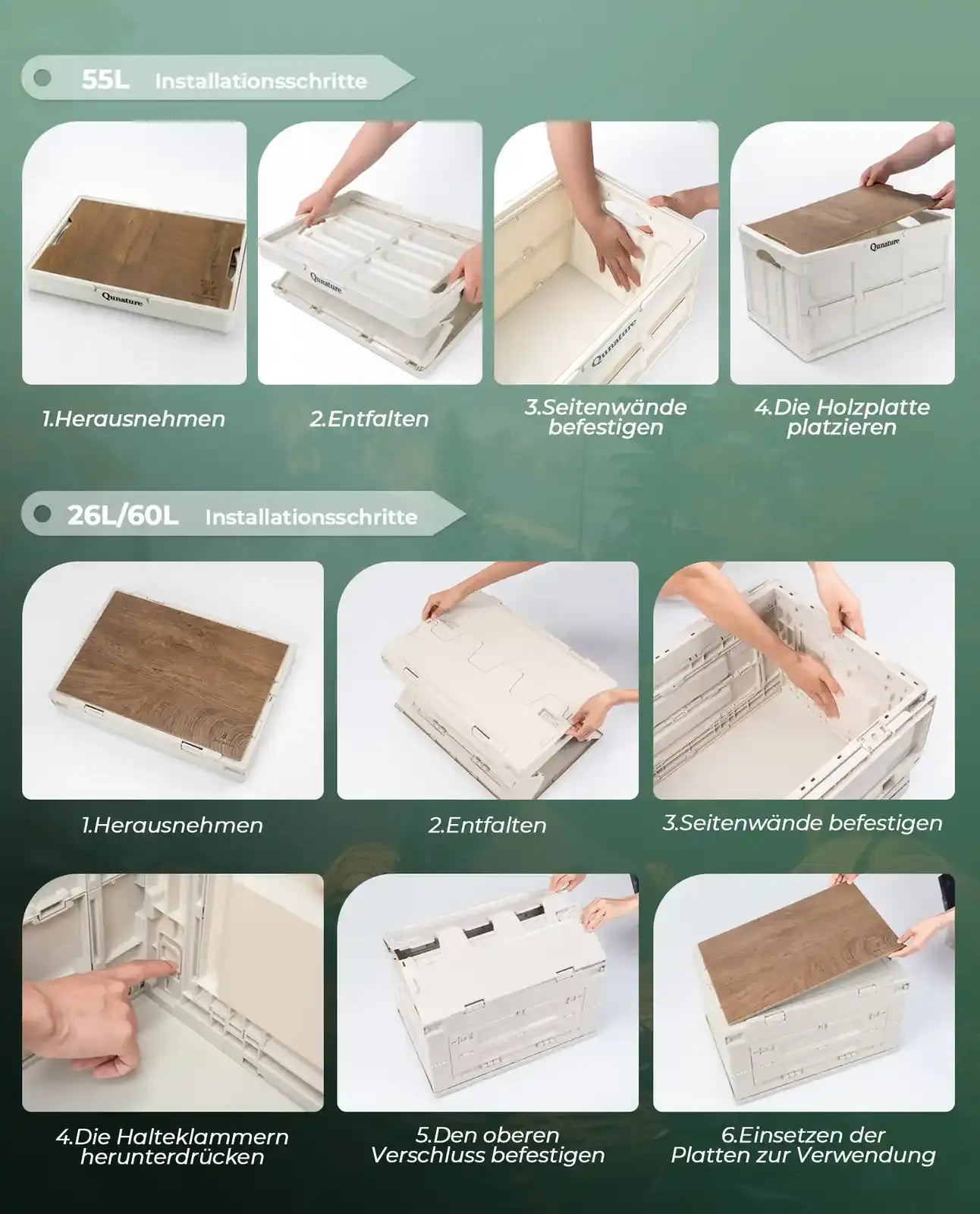 schritt-für-schritt aufbauanleitung für 26l, 55l und 60l lagerboxen
