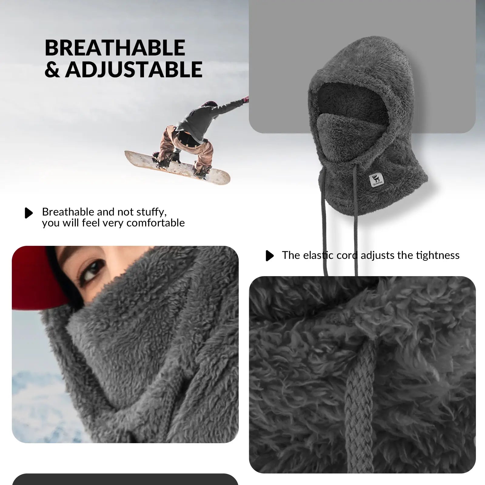 vorführung der elastizität eines rosa fleece-schlauchschals durch dehnen.