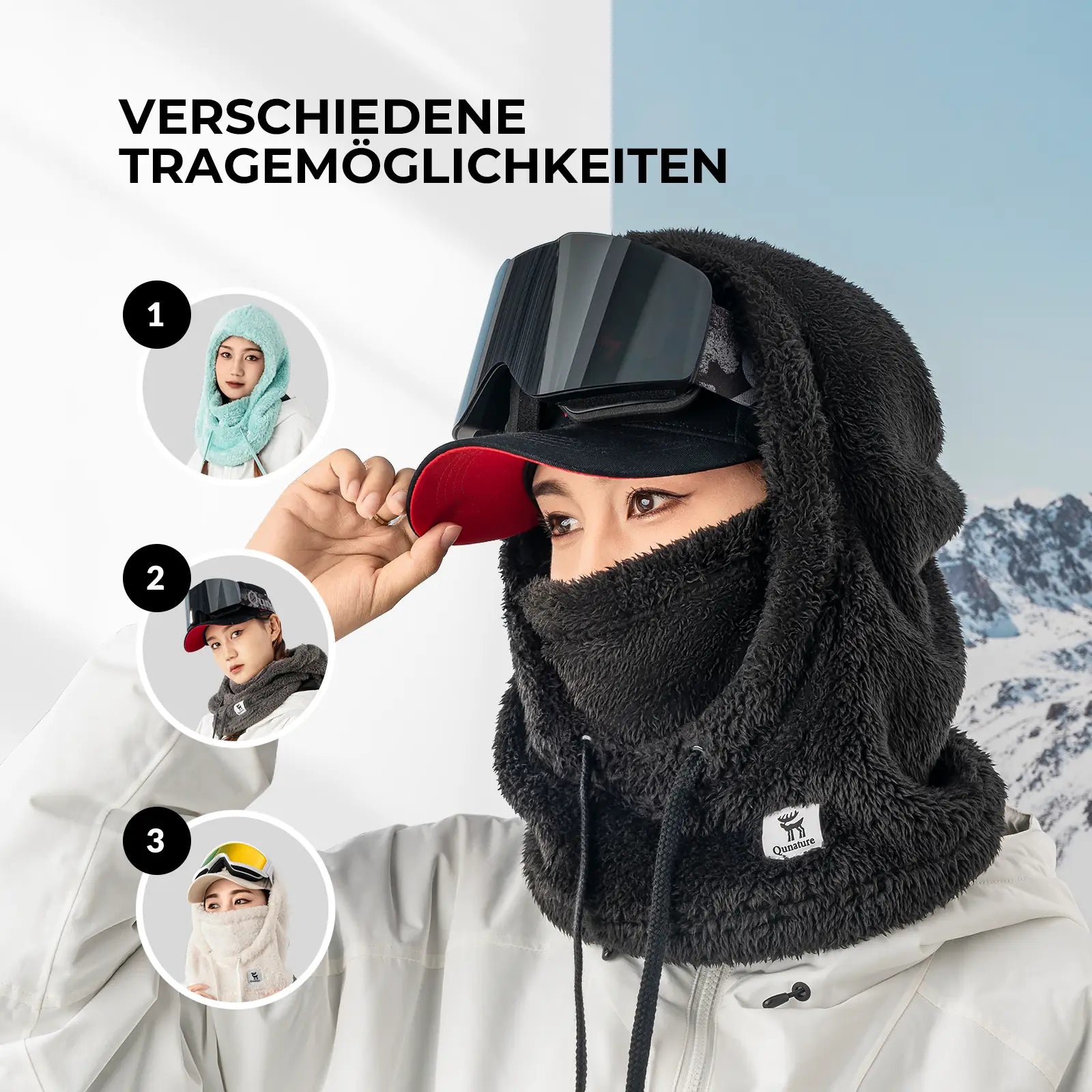 ein grauer fleece-nackenwärmer, der weich auf der haut liegt und warm hält.