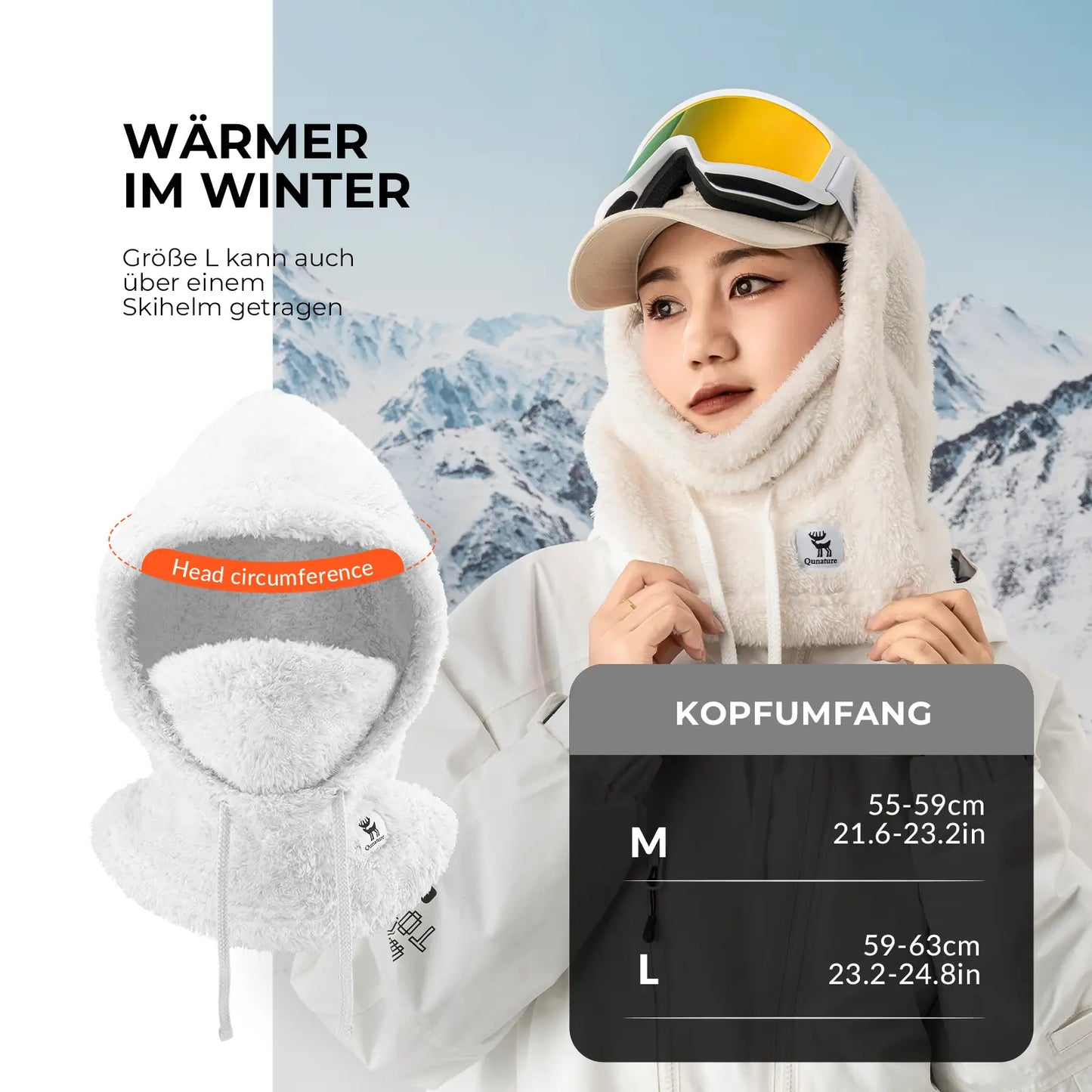 porträt einer frau mit einem grauen fleece-nackenwärmer als schutz vor frost.