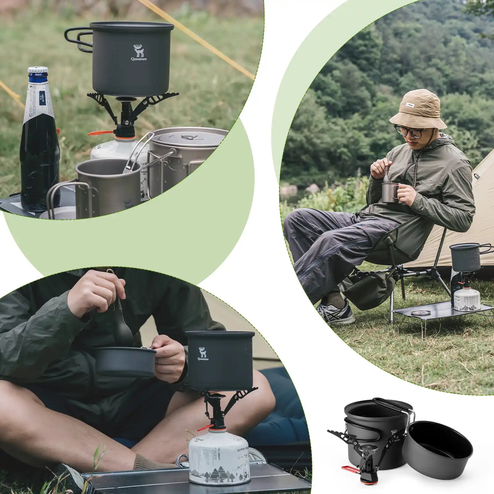 anwendungsbeispiele des campingkocher-sets beim wandern und campen
