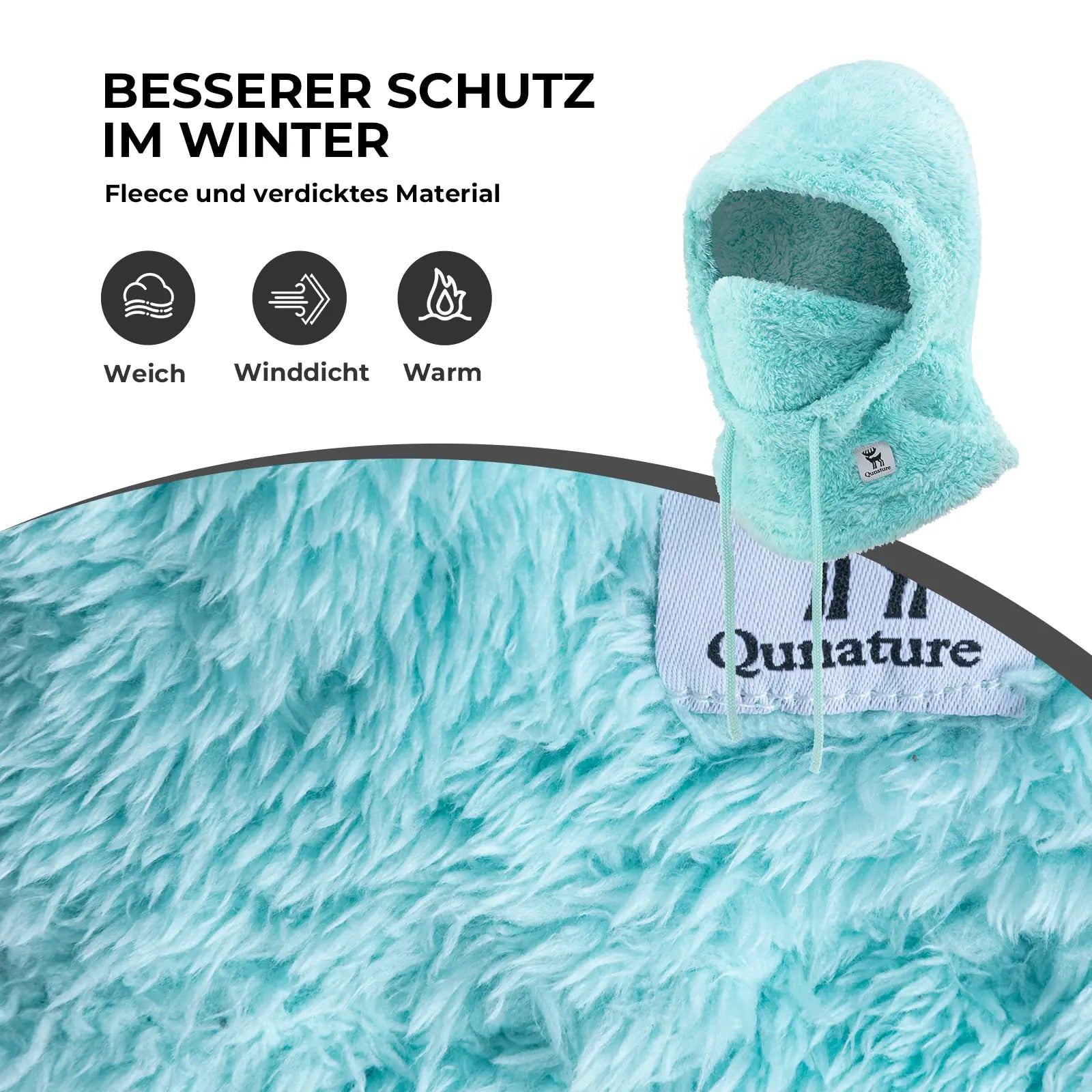 ein fleece-nackenwärmer in cyan, der hervorragende wärmeeigenschaften besitzt.