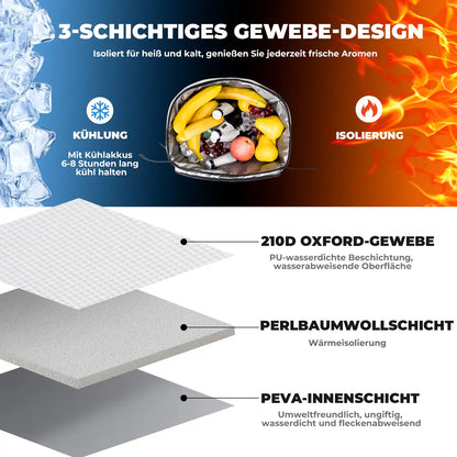 3-lagen aufbau der isolier tasche mit oxford-stoff, perlbaumwolle und peva