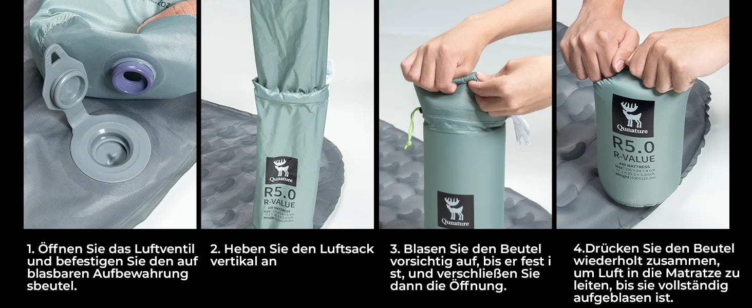 isomatte aufblasanleitung mit luftbeutel schritt fuer schritt