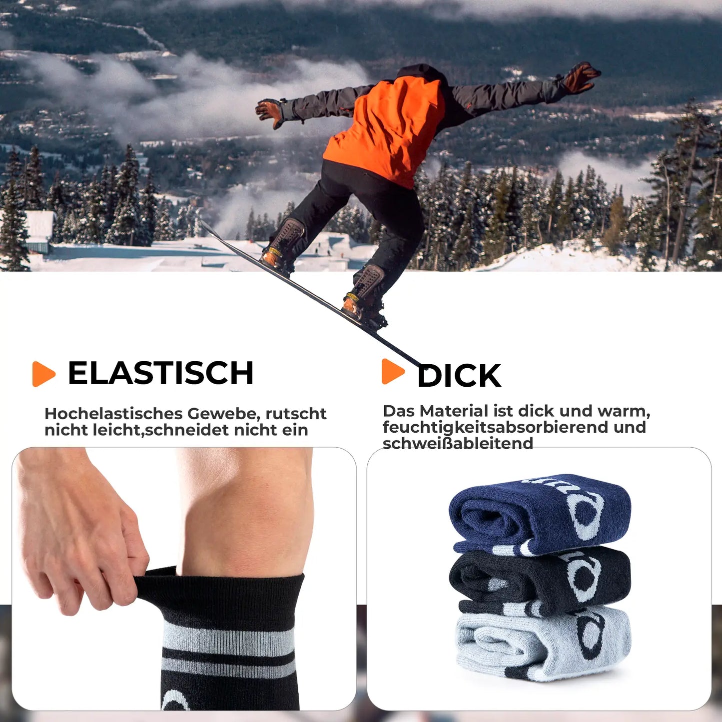 schwarze thermosocken für kinder mit elastischem schaft auf weißem stapel