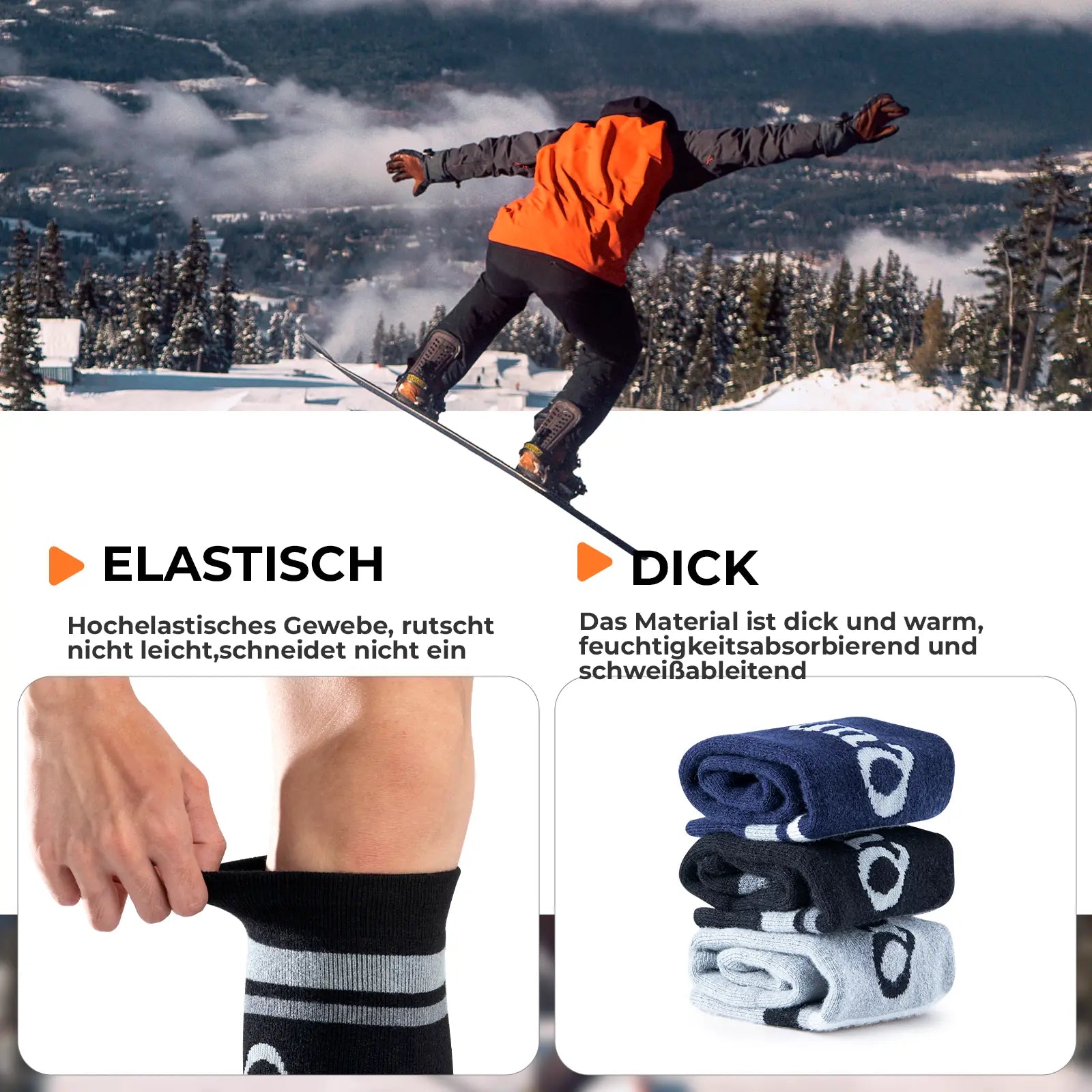 schwarze thermosocken für kinder mit elastischem schaft auf weißem stapel