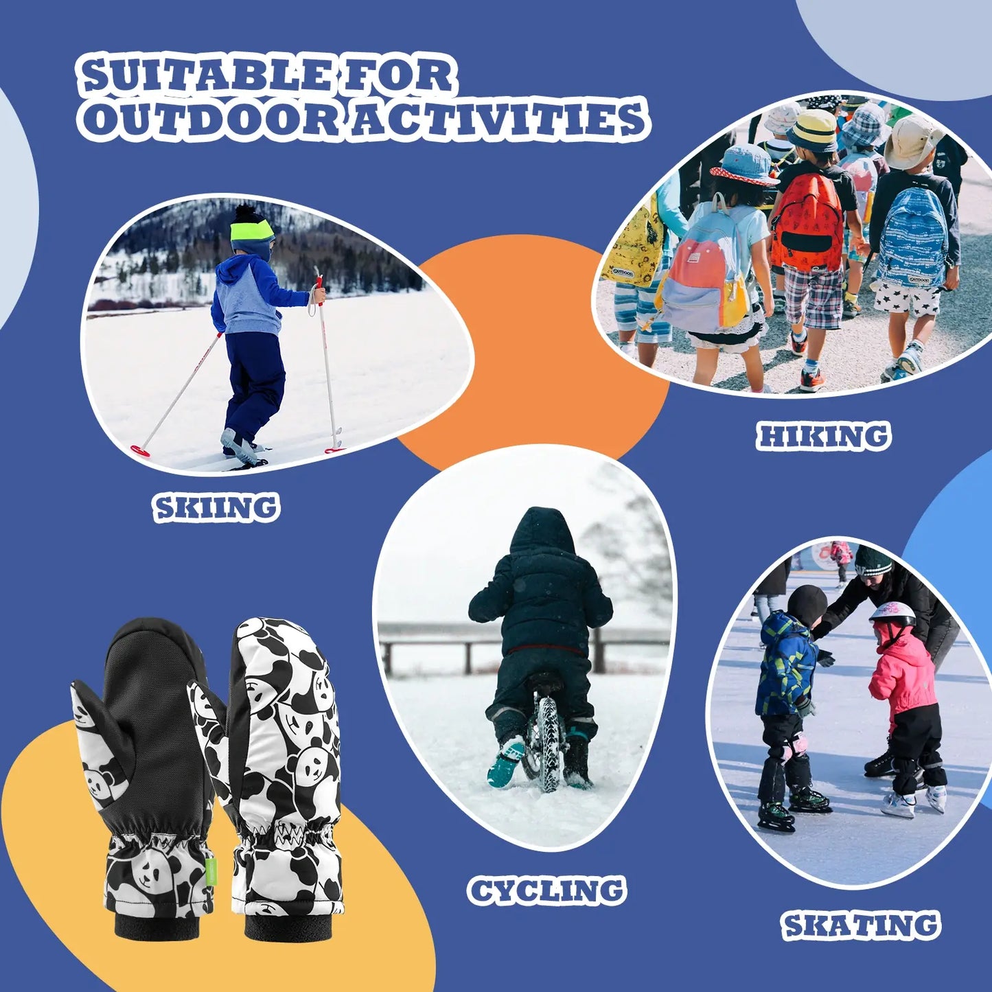 Children's gloves, windproof, waterproof, warm for snow and skiing