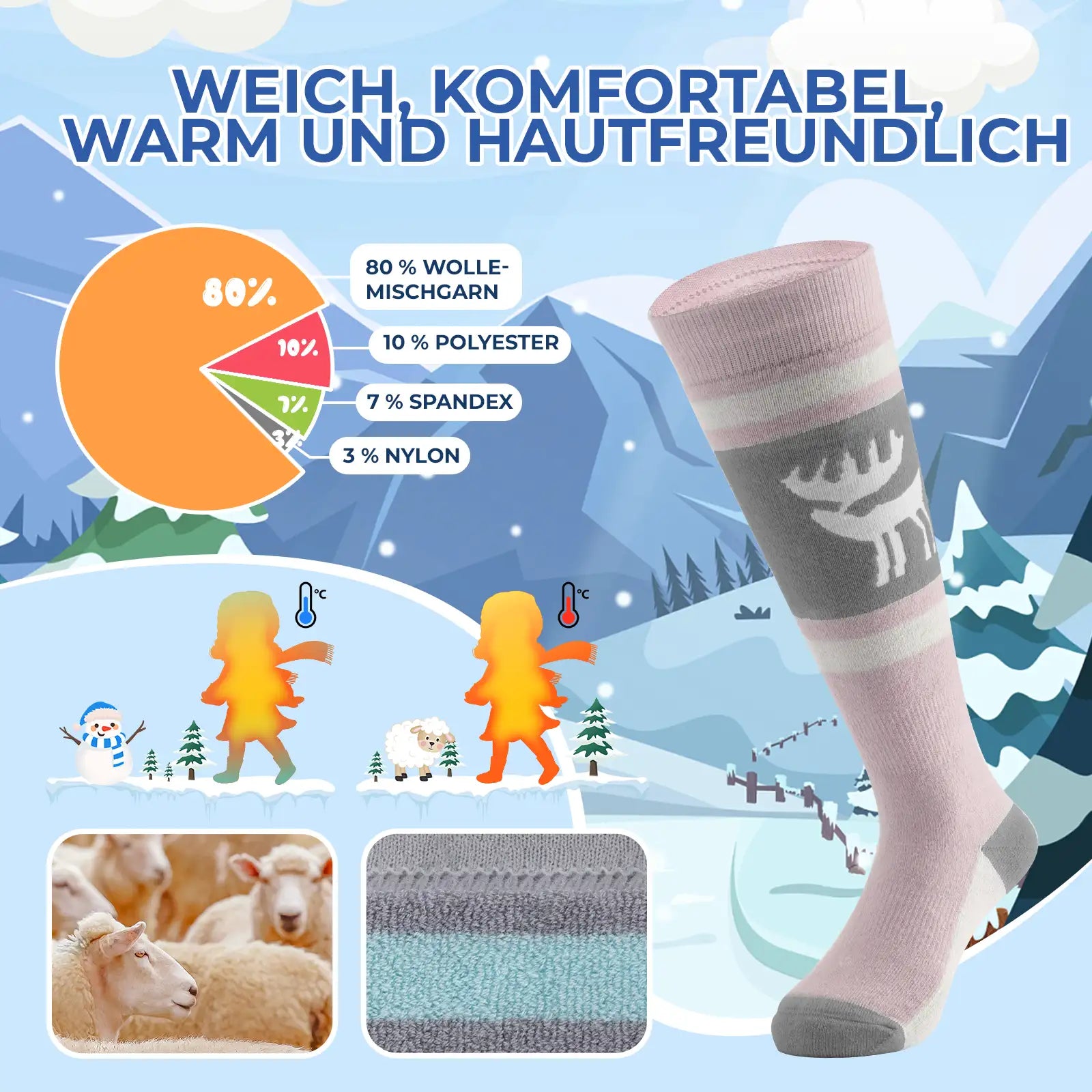 kinder skisocken weich warm und hautfreundlich
