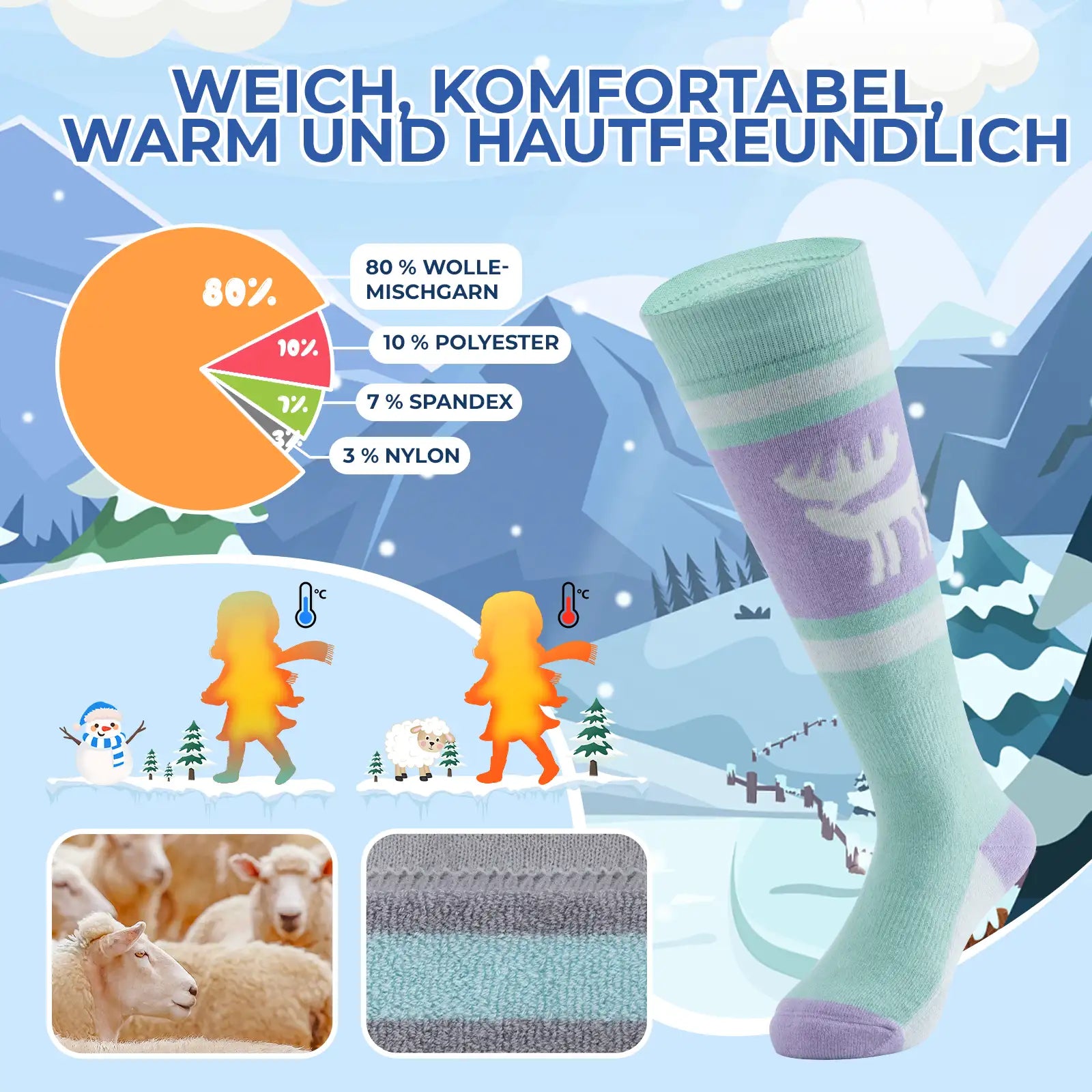 kinder skisocken weich warm und hautfreundlich