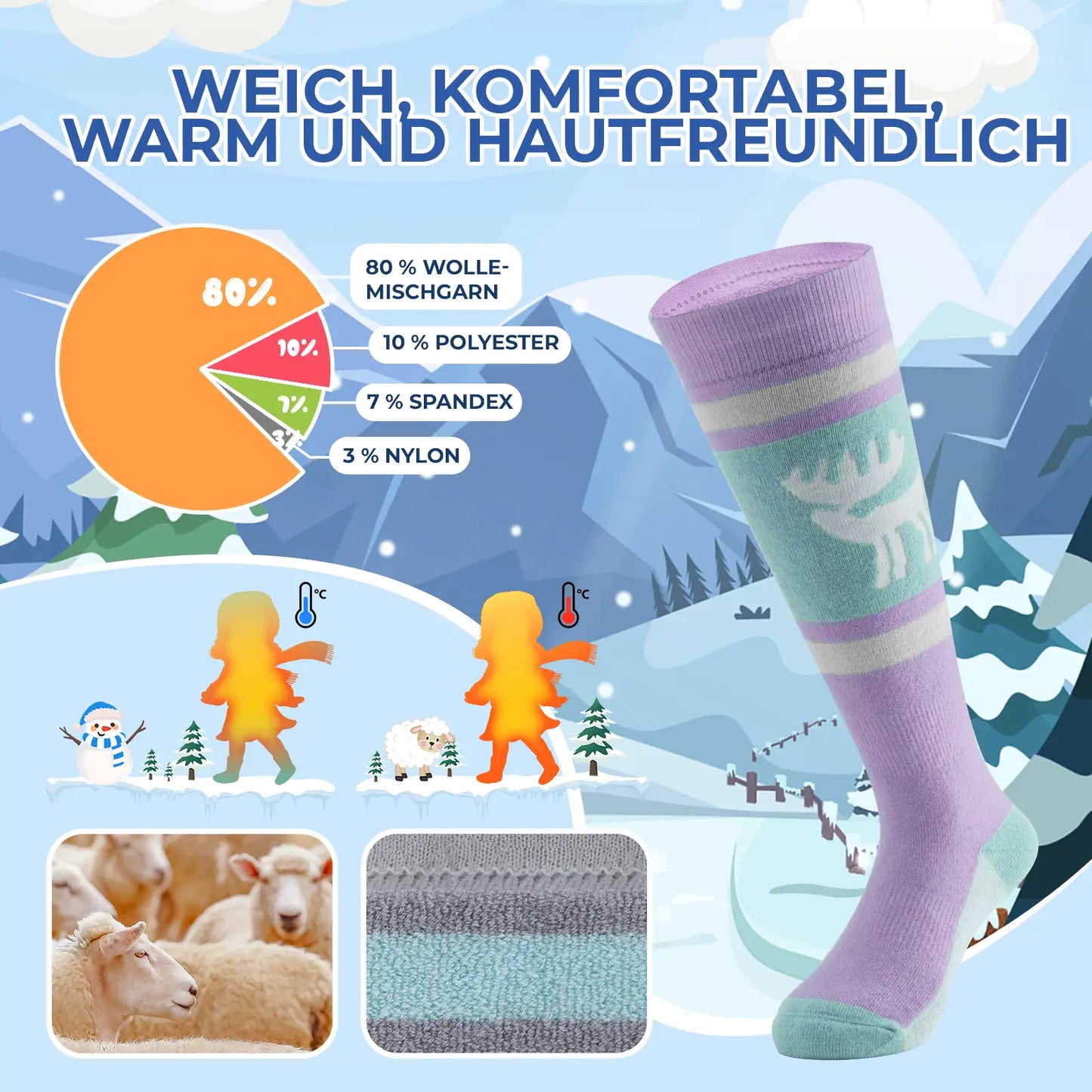 kinder skisocken weich warm und hautfreundlich
