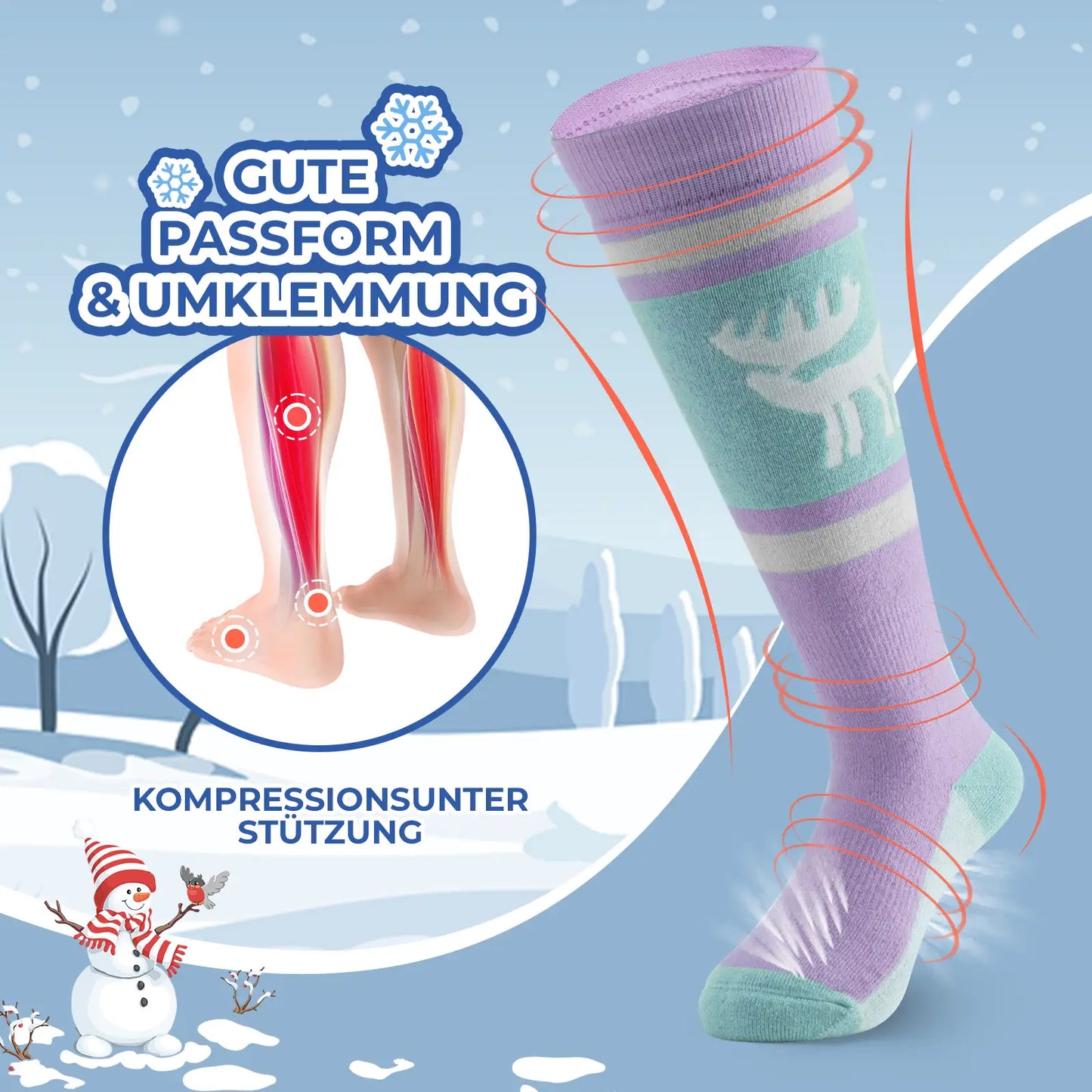 kinder skisocken passform fußspitze rosa grau