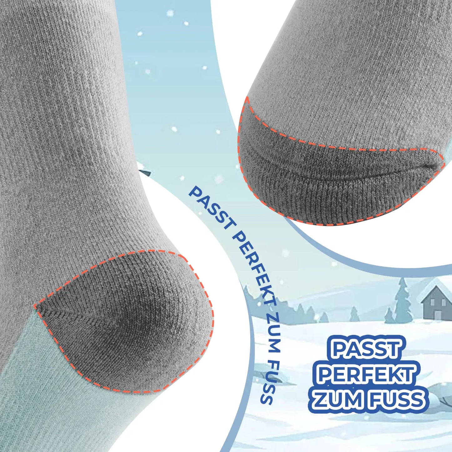 kinder skisocken passform fußspitze grau mint