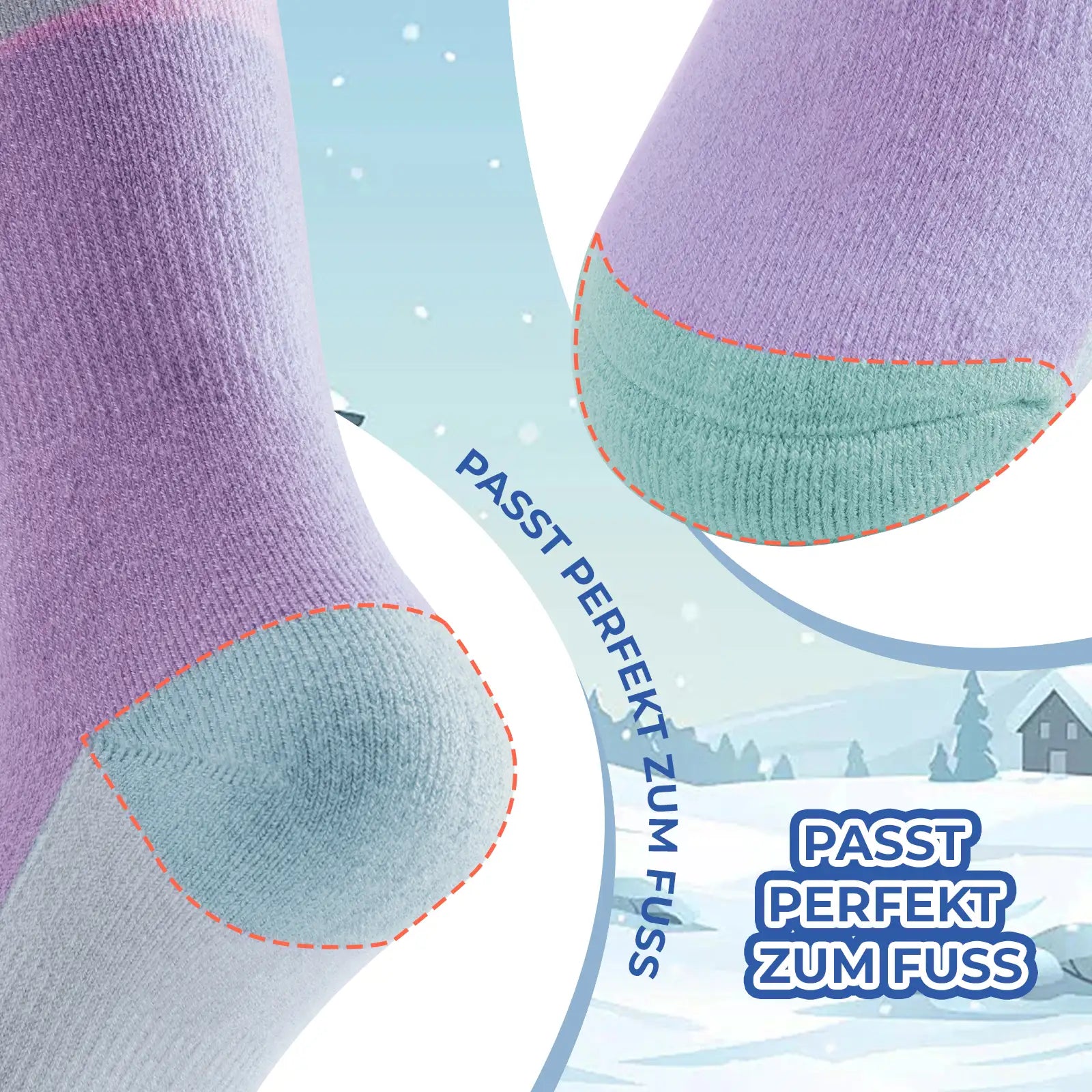 kinder skisocken passform fußspitze mint lila