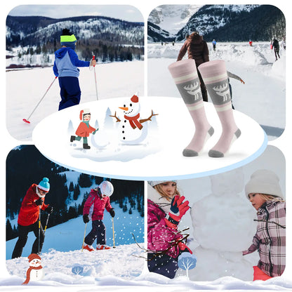 kinder skisocken rosa grau im einsatz beim skifahren