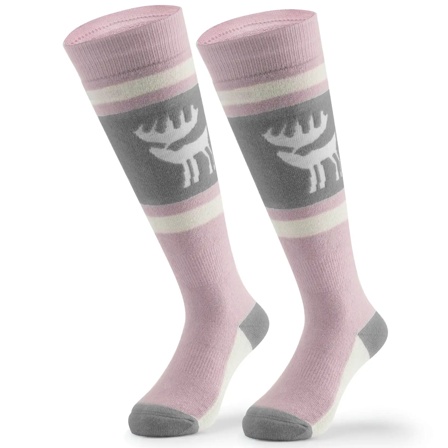 kinder skisocken rosa grau mit elchmuster