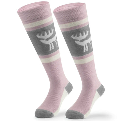 kinder skisocken rosa grau mit elchmuster