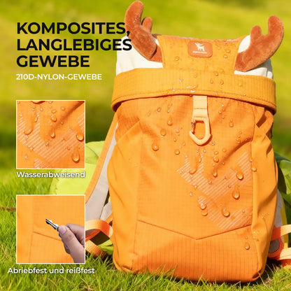 orange kinderrucksack mit wassertropfen, zeigt strapazierfähiges 210d nylon gewebe