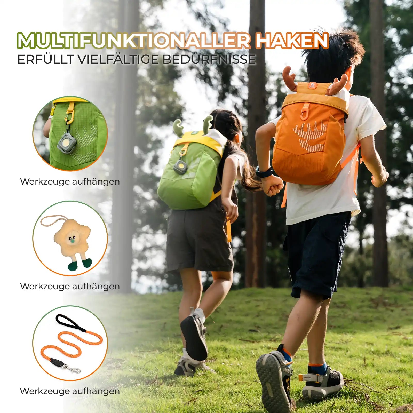 vorderer multifunktionshaken zum anhängen von werkzeugen oder spielzeugen