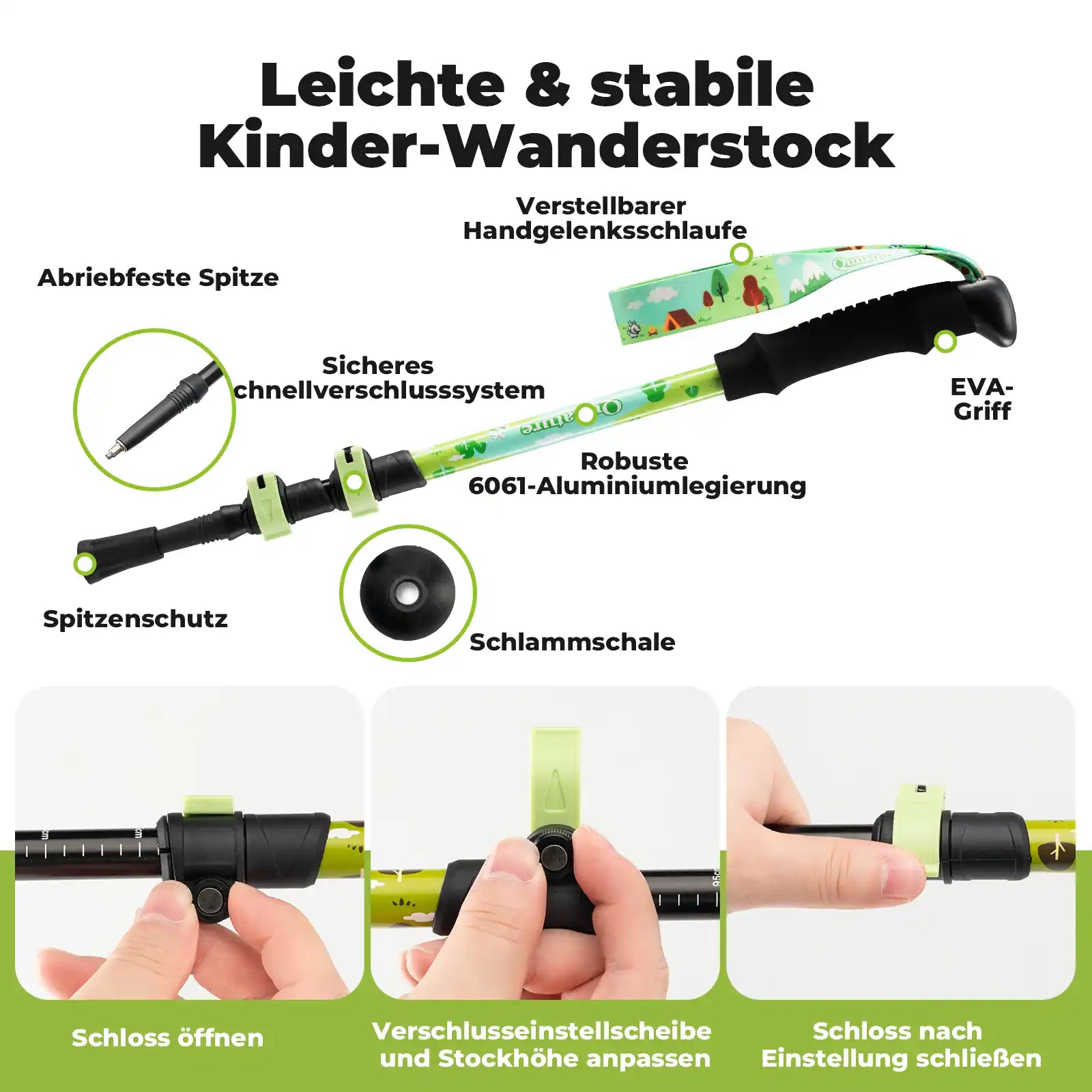 leichte und stabile kinder-wanderstoecke mit 6061-aluminium und eva-griff