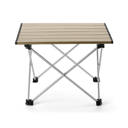 klappbarer camping tisch mit holzoptik und aluminiumgestell
