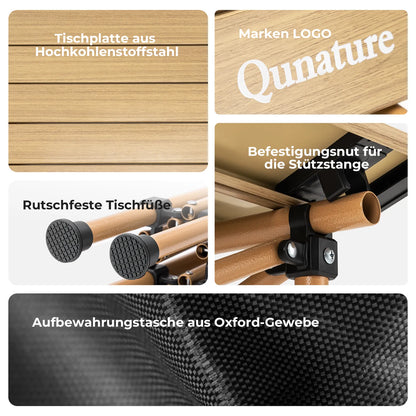 detailansicht von tischplatte, logo, füßen und befestigungsnuten