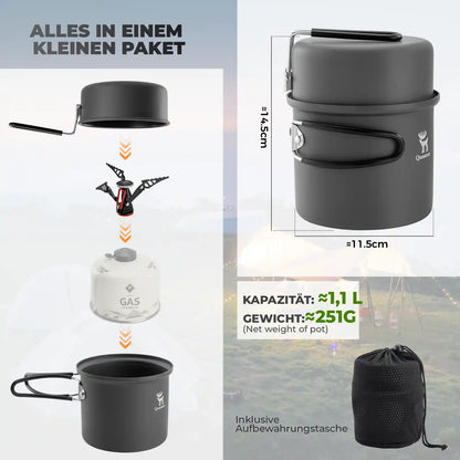 kompaktes kochendes-set fuer camping, das alles in einem paket bietet