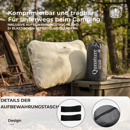 komprimierbares outdoor kissen zusammen mit aufbewahrungstasche und befestigungsbändern