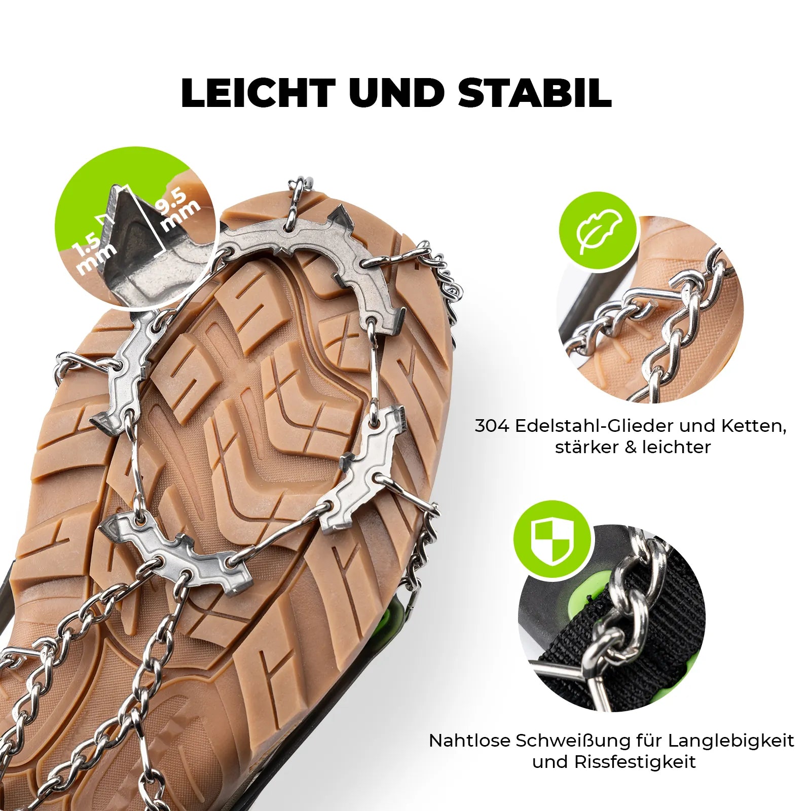 nahaufnahme der kette und abmessungen der spiken