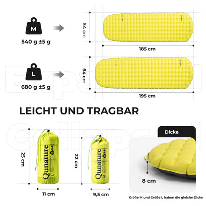 gewichts- und größenangaben der gelben luftmatratze