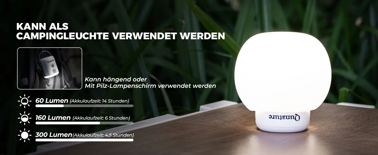 luftpumpe mit pilz-lampenschirm als campinglicht, 3 helligkeitsstufen mit laufzeiten