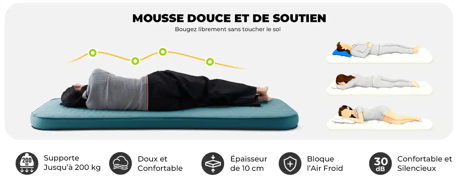 person liegt auf der dicken matratze, komfort und unterstützung bis 200 kg, 10 cm dick