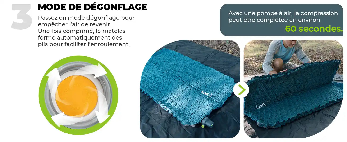 matratze im entlüftungsmodus, aufrollen und komprimieren in 60 sekunden