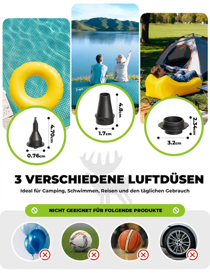 mini-luftpumpe mit 3 verschiedenen luftdüsen für camping, schwimmen und reisen