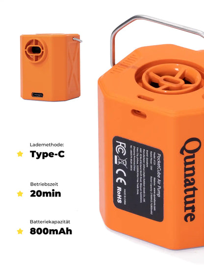 mini luftpumpe type c ladung 800mah batterie 20min betriebszeit
