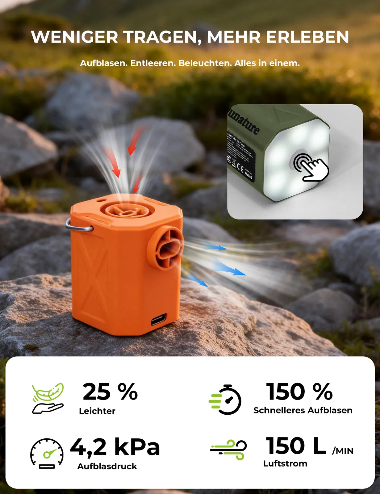 mini luftpumpe mit beleuchtung spezifikationen outdoor camping