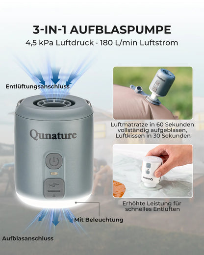 3-in-1-luftpumpe mit 4,5 kpa druck und 180 l/min luftstrom grau