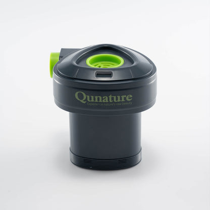 graue mini-luftpumpe mit grünem aufblasanschluss und qunature-logo