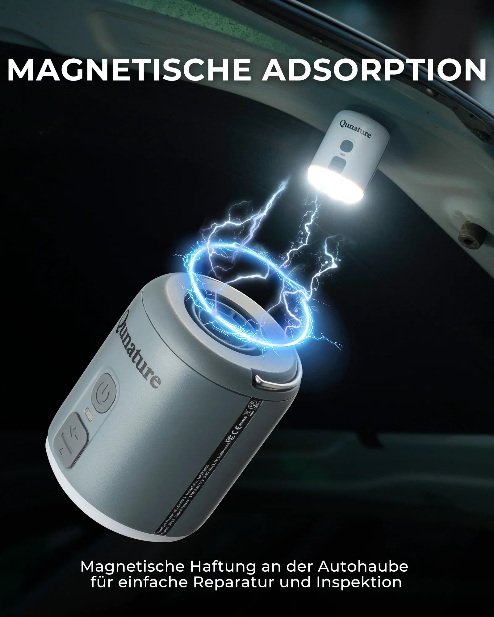 magnetische haftung der luftpumpe an der autohaube für reparaturen
