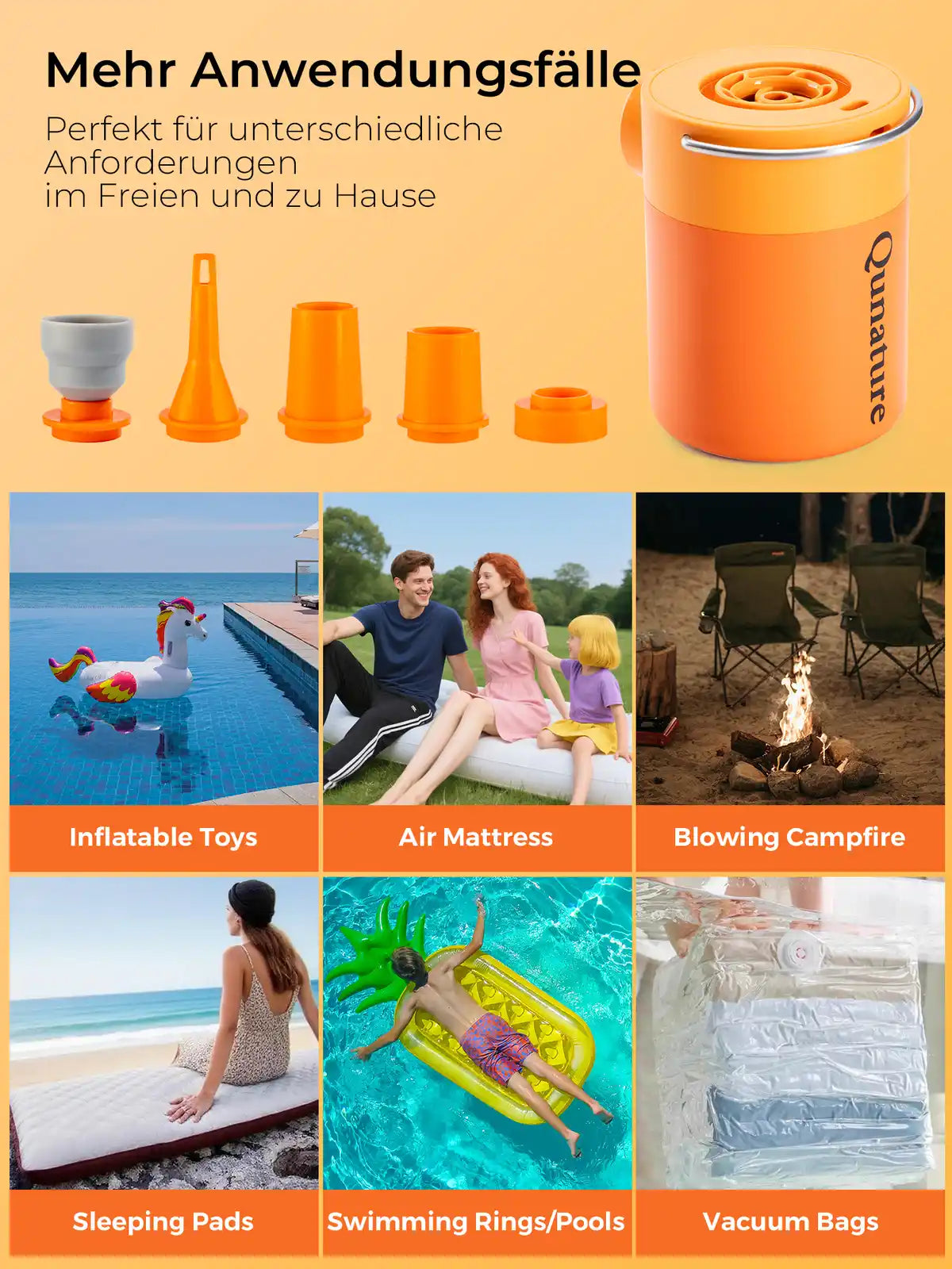 orange mini-luftpumpe für outdoor und zuhause