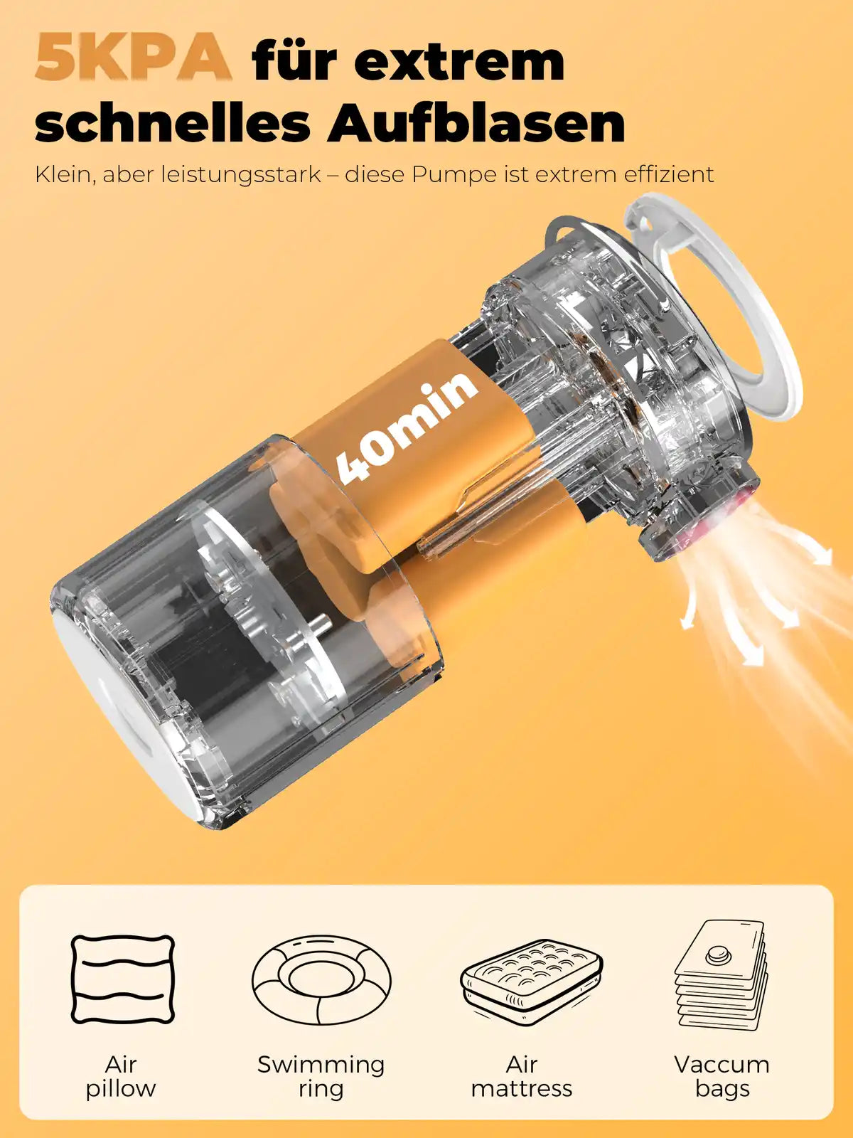 mini-luftpumpe mit transparenter innener struktur