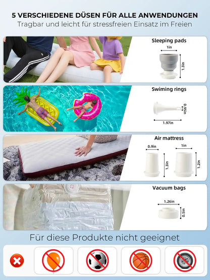 weisse mini-luftpumpe mit duesen und massangaben