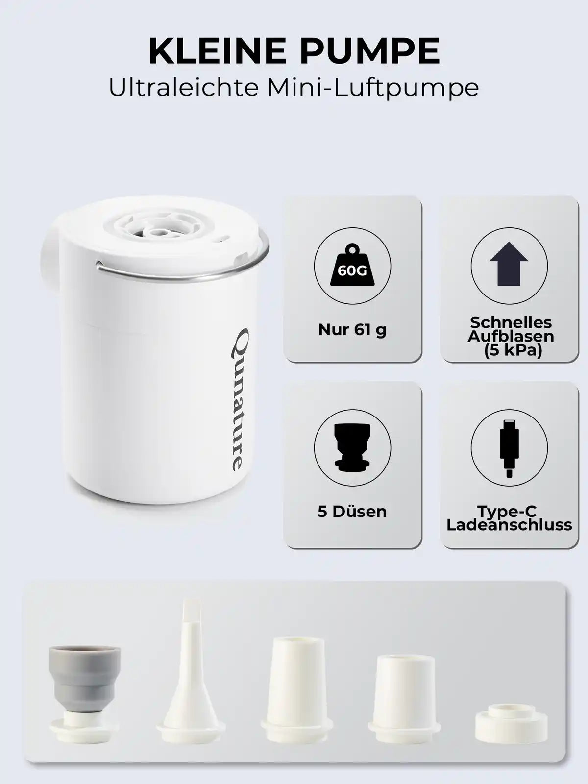 weisse ultraleichte mini-luftpumpe mit daten